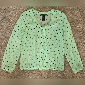 Wishful Park Mint Green And Navy Polka Dot Tie Women's Top Size Medium